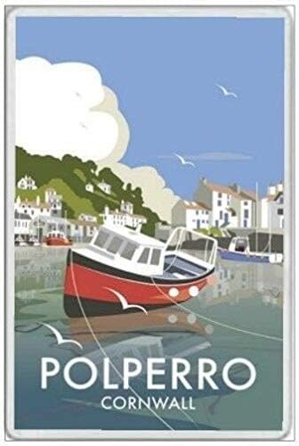 TammieLove POLPERRO - Imán jumbo para nevera – Cornwall River POL England Fishing Village Cartel metálico de lata de 20 x 30 cm