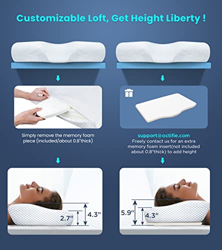 Octifie Adjustable Cervical Pillow For Neck And Shoulder Pain Relief, 5X Support Memory Foam Pillows For Sleeping, Orthopedic Contour Traction Pillow Odorless, Bed Pillow For Side Back Stomach Sleeper #TOP3