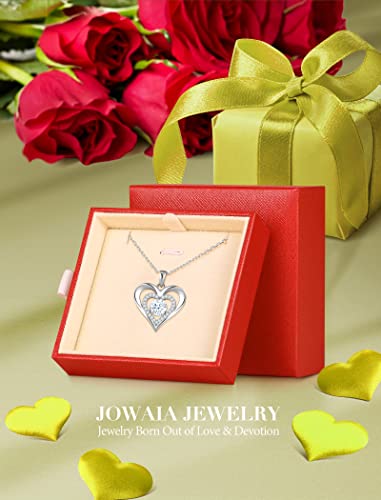 Jowaia 925 Sterling Silver Heart Necklace For Women Love Pendant Shiny Large Simulated Diamond Birthstone Necklace Jewelry Valentine's Day Birthday Mothers Day Gifts For Mom Her Women Girls Wife Girlfriend, Chain Length 17.7"+2" Extender #TOP4