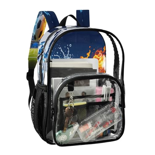 Water Fire Soccer Green Clear Backpack Heavy Duty See Through Transparent PVC BookBag for Kids Boy Girl School Work2