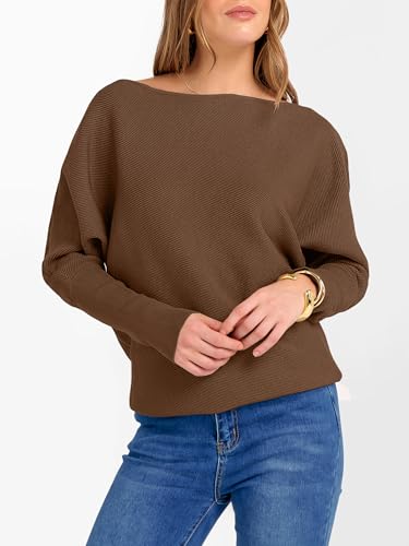 Image of ANRABESS Womens Off Shoulder Sweaters 2026 Fall Long Batwing Sleeve Loose Fit Knit Tops Casual Pullovers Jumpers