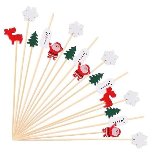 100 Pcs Christmas Cocktail Picks Santa Claus Snowflake Snowman Christmas Tree Elk Bamboo Bamboo Pockets pour Boire des Apéritifs De Nourriture pour Le Dessert