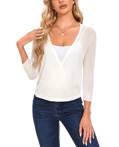 MINTLIMIT Women's Tie Front Cardigan Casual 3/4 Sleeve Bolero Shrug Knotted Lightweight Sheer Shrug Cardigan Sweater Top4