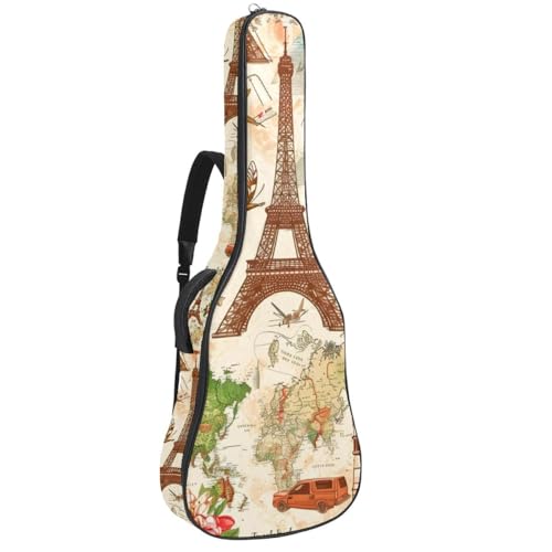 Housse guitare acoustique 109 cm en tissu Oxford imperméable à motif voyage