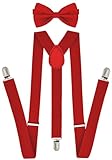 trilece Red Suspenders for Men with Bow Tie Sets - Unisex Men's Women's Costume Tuxedo Dress Suspenders and Bowtie Strong Clips (Red)