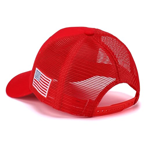 Image of USA Trucker Hat for Men & Women American Flag Cap Adjustable Baseball Cap Mesh Snap Patriotic 3D Embroidered Cap