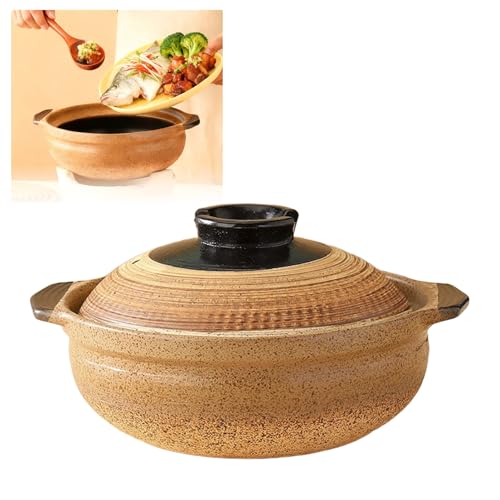 土鍋 ご飯 3合 IH対応 2.3L ばんこ焼 炊飯鍋 ガス火対応 こびりつきにくい お手入れ簡単 耐熱 耐久性 ふっくらご飯 陶器直火 (浅い茶色)