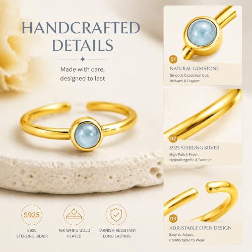 Natural Aquamarine Ring for Women 925 Sterling Silver Adjustable Open Ring - image 3