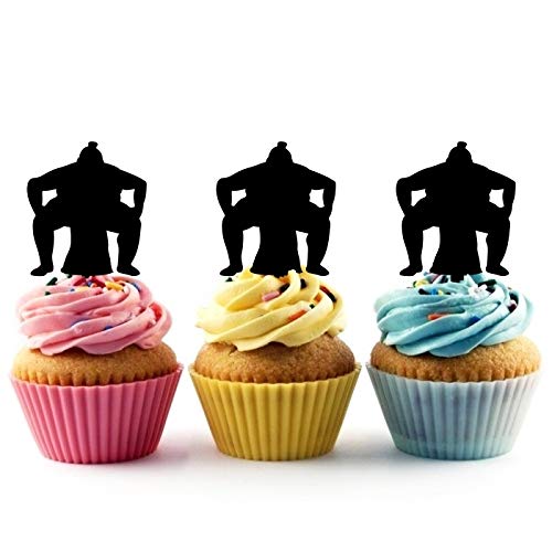 Innovedesire Sumo Wrestling Heavyweight Japan Silhouette Party Wedding Birthday Acrylic Cupcake Toppers Decor 10 pcs
