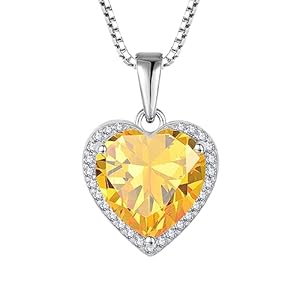Lwsary Love Heart Halo Diamond Necklaces with 18K White Gold Plated Sterling Silver Necklace Simple Heart Pendant November Created Citrine Birthstone Gifts for Women