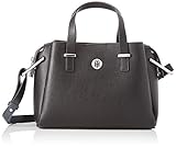 satchel aus schwarzem matelassé-leder mit struktur Label Plate Tommy Hilfiger Damen Th Core Med Satchel Business Tasche, Schwarz (Black), 1x1x1 cm