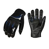 Vgo 1-Par Guantes de Trabajo Ligero de Cuero de Vaca de Grano, Compatibles con Pantalla Táctil (9/L, Azul, CA9728HL)