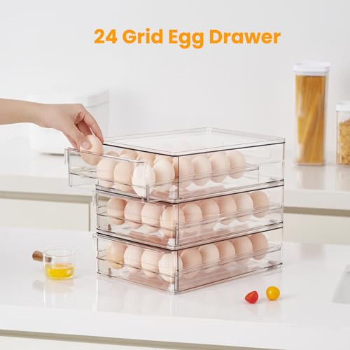 vacane 24 Egg Drawer for Fridge, Pull Out Egg Storage Container with Non-Slip Pads Refrigerator Organizer Bins Clear Egg - Additional View