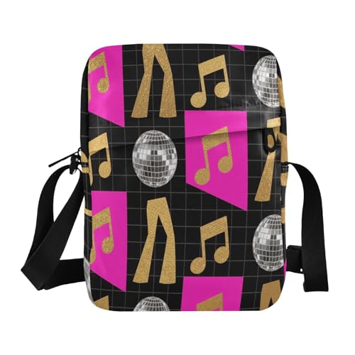 mens messenger bag shoulder bag men Purses Cross Body Bag Adjustable Strap for School School- Neon Music Glitter