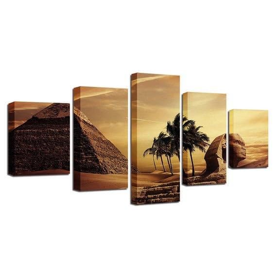 Genérico 5 Impresiones en Lienzo Pirámides egipcias Esfinge Historia del desierto Lienzo de pared de arte moderno enmarcado Pintura Dormitorio Salón Cocina