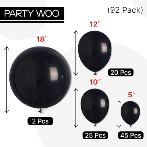 PartyWoo Black Balloons 92 pcs Different Sizes of 18 12 10 5 Inch Black Balloons Arch Kit Garland for Baby Shower Birthday Graduation Casino Gaming Anniversary Race Car Party Decorations Black-Y18 - Image 3