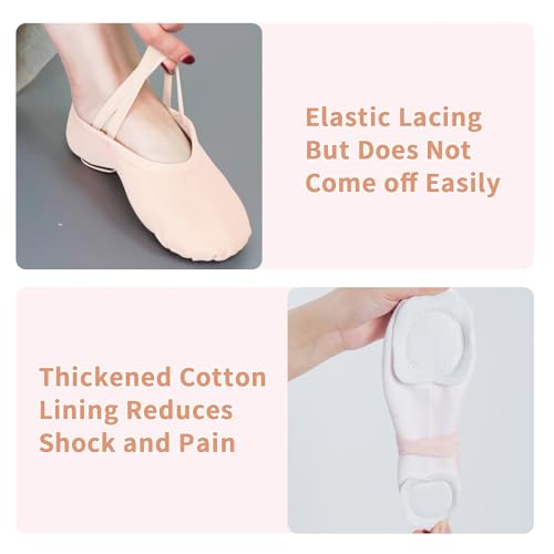 Ballet Flats Shoes for Women Big Girls, Resistant Elastic Canvas Adult Dance Shoes, Flat Dance Practice Shoes with Split Soles, Soft Sole Yoga Shoes for Girls Boys3
