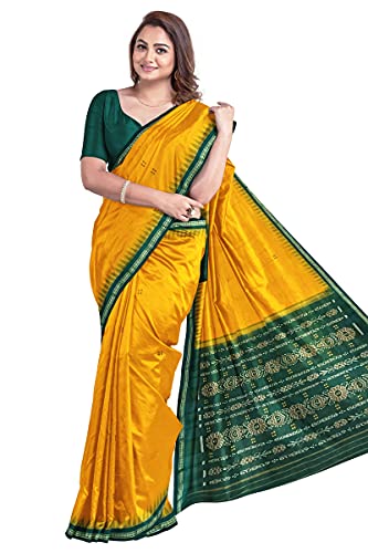 Image of Odisha Sambalpuri Handloom Ikat Women's Cotton Saree, Odisha Handloom Handmade Pure Cotton Khandua Saree, Ikkat Orissa Traditional Handloom Saree Without Blouse
