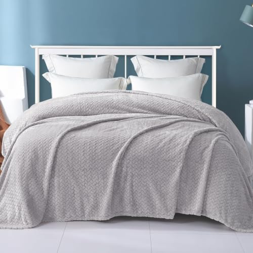 Image of Exclusivo Mezcla Soft Fleece Bed Blanket King Size, 90 inchx104 inch, Light Grey