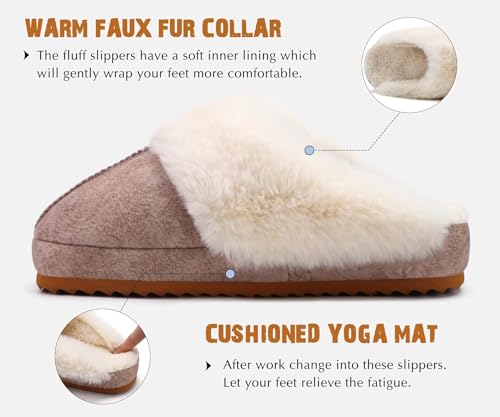 Image of KuaiLu Womens House Platform Slippers Warm Faux Suede Fuzzy Thick Cushioned Memory Foam Ladies Comfy Bedroom Slipper Slip on Indoor Outdoor Home Shoes Arch Support Hard Sole Beige Size 9