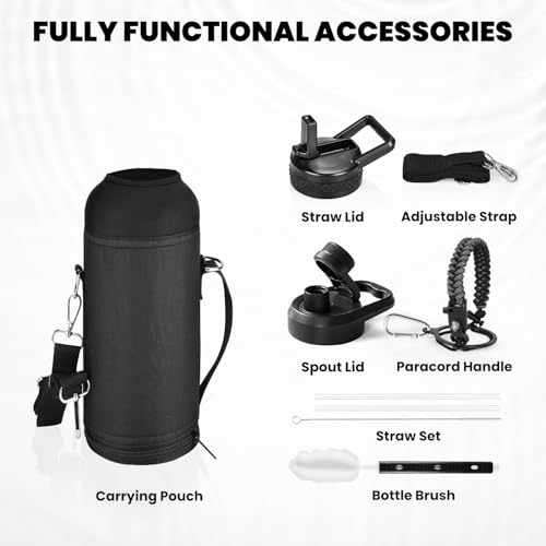 Image of RAYMYLO Insulated Water Bottle 40 oz, Triple Wall Vacuum Stainless Steel (Cold for 36Hrs, Hot for 18Hrs), Leak Proof & Non-BPA, Modern Water Flask Jug with Paracord Handle & Straw Spout Lids