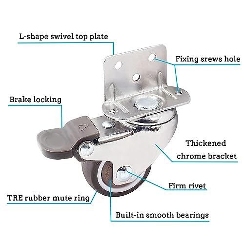 Weitelai JL-L-23-79 Mini Caster Wheels 1 Inch Small Side Mount Casters With Brake And Screws, L-Shape Swivel Plate thumb #4