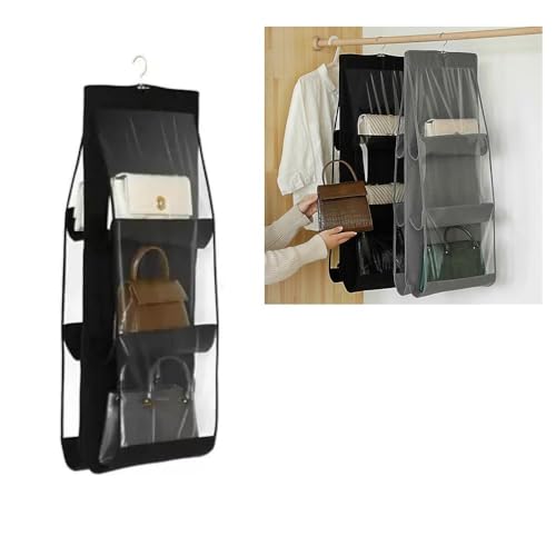 Organizador de Bolsas Cabideiro 6 Divisórias Transparente Guarda Roupa Armário Closet Prateleira Suspensa Multiuso