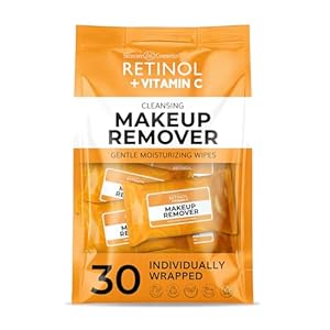 LIVAURA Retinol + Vitamin C Individually Wrapped Makeup Remover Wipes, travel essentials for Travel & On the Go, women facial cleansing towelettes, removes makeup & sunscreen – 30 single face wipes