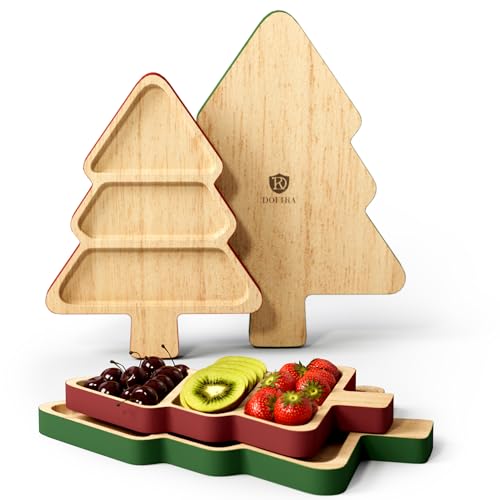 Dofira Serving Platters Set of 2, Wooden Christmas Tree Shaped