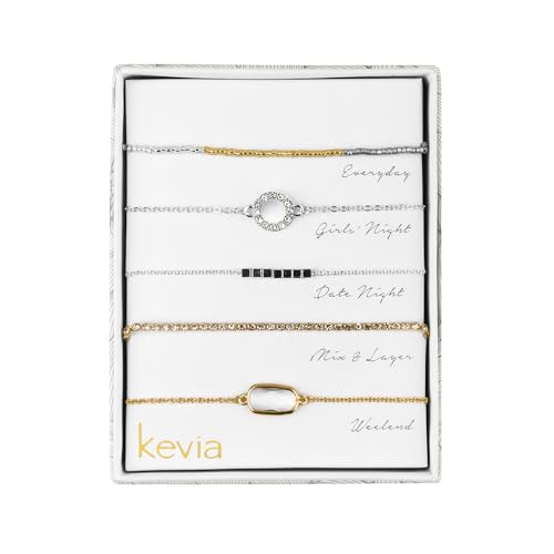 Kevia Set of 5 Stacking Bracelets in Mixed Silver & Gold with CZ Accents2