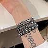HLMYER Imitation Leather Bracelets for Men and Women,Rock Studded Bracelet,Black Goth Bracelet,Adjustable Gothic Bracelet,Metal Block Punk Bracelet,Steampunk Emo Bracelet,for Women Men Daily Wear #3