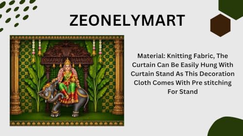 Image of varalakshmi Pooja Backdrop Decoration | Varalakshmi Vratam Background with Hanging Temple Bells, Golden Pillars and Banana Trees 8x8 Feet | Lakshmi Pooja Background