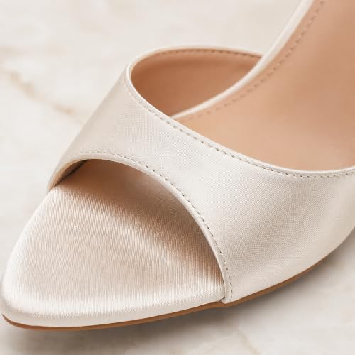 Image of On feet& in love Women's Slip-On Stiletto Heel Mule Sandals, Peep Toe, apricot, 2.95 Inch Heel, Casual Party Wedding Slides