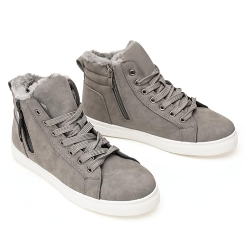 Botas de Nieve cálidas con Forro de Piel sintética para Mujer, Botines con Cordones, Antideslizantes, de caña Alta, para Caminar, Viajar, Trabajar y Escalar.-Dark Gray-38