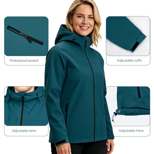 ACCNUO Women's Rain Jacket,Rain Coat,Waterproof Windbreaker With Hood,Lightweight Spring Jacket for Outdoor Cycling Hiking — view 4