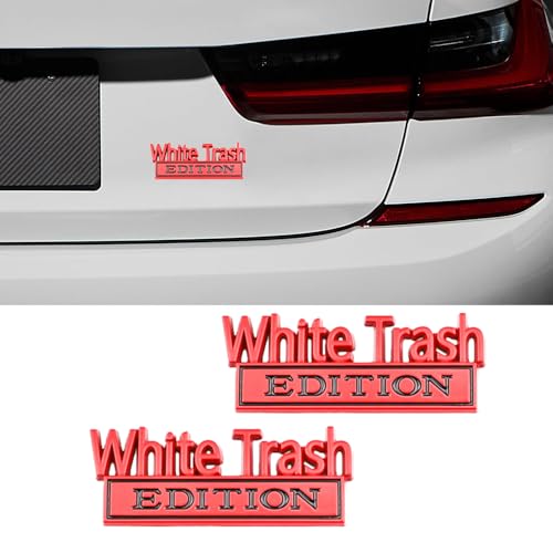 CARRUN 2 Pcs White Trash Edition Emblem Car Side Rear Front Hood Trunk Door Badge 3D Decal Sticker Fit for Car Truck SUV (White Trash, Red) CR-WT2