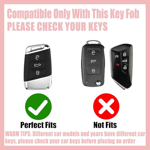 Rayslesan Sparkly Key Fob Cover with Cherry Keychain, TPU Smart Key Case for Women, Compatible with VW Atlas Taos Passat Golf Alltrack Arteon,Skoda Kodiaq Superb A7 (3-Button, Gold Purple)