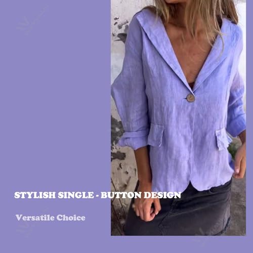 Southwestm Cotton and Linen Casual Lapel Single-Button Thin Coat, Womens Long Sleeve Loose Casual Blazer Jackets4