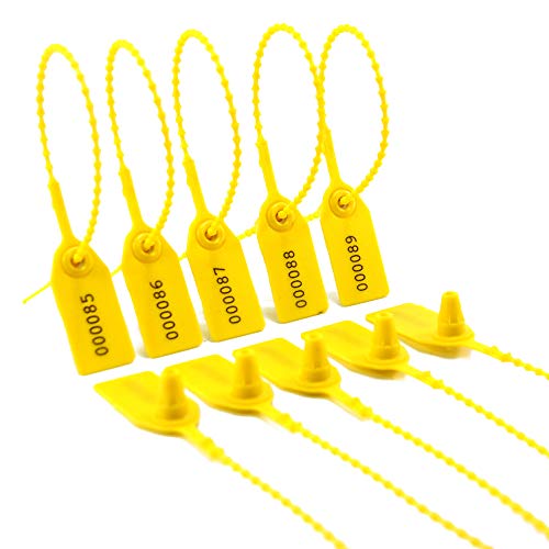Leadseals(R) Yellow Numbered Security Zip Ties Plastic Tamper Evident Seal Tags Pull Tite Self-Locking Disposable Safety Locks for Fire Extinguisher (500 PCS)