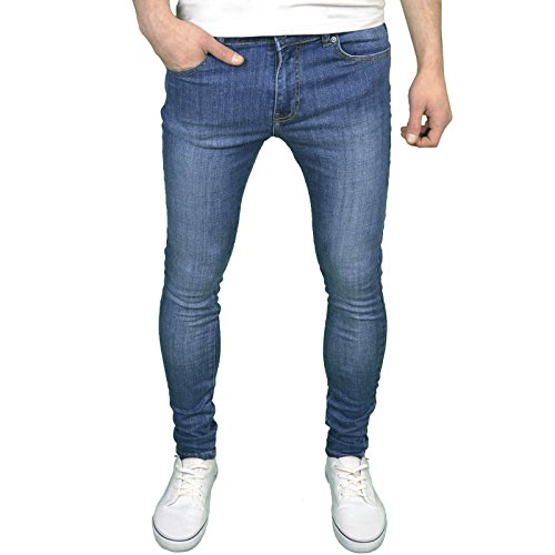 526Jeanswear Senjo - Pantalones vaqueros elásticos para hombre Azul Mediados Stonewash 32W/34L
