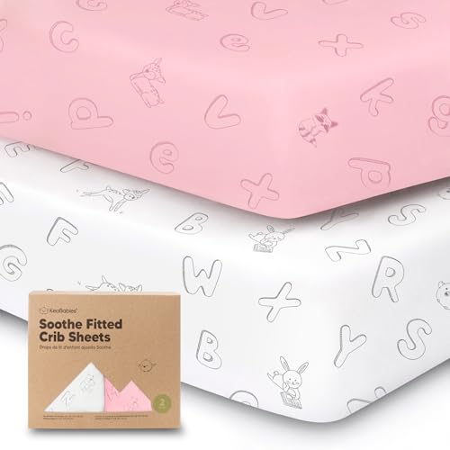 Image of KeaBabies 2-Pack Organic Crib Sheets for Boys, Girls - 52x28 Fitted Crib Mattress Sheet Neutral, Breathable Jersey Cotton Cover for Baby Bed, Toddler Mattress, Soft & Cute Prints (ABC Land Rose)