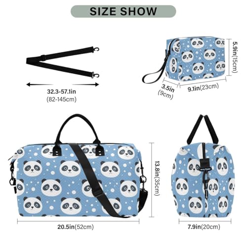 Head Panda Blue Polka Dot Travel Duffle Bag Gym Bag Weekender Bags with Toiletry Bag Travel Trip Tote Bag3
