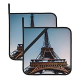 Paris - Juego de soportes para ollas con impresión de la Torre Eiffel, resistentes al calor, para cocinar en microondas y barbacoas