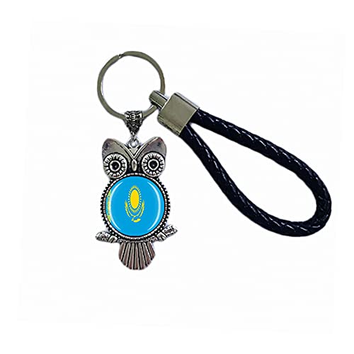 Porte-clés drapeau Kazakhstan souvenir cadeau porte-clés hibou pendentif porte-clés pour homme femme, Kazakhstan, 18 CM (7.09')