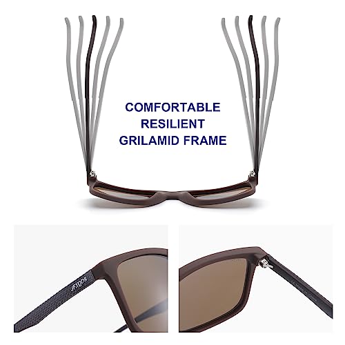 Image of Men's Polarized Sunglasses, Square Rubber Frame Carbon Fiber Temple Fishing Driving Sun Glasses UV Protection RFS8205