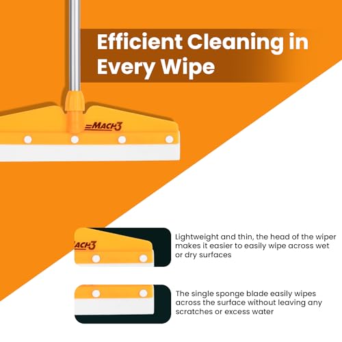 Image of Zureni Mach-3 Wiper 16 inch Foam Rubber Blade, Double Lamination Rod, 90cm Long Handle for Floor Cleaning, Wiping, and Dirt Removal in Bathroom, Kitchen & Pantry (Random Colours)