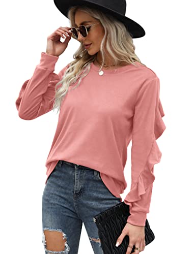 Saloogoe Womens Long Sleeve Tops Tunic Sweatshirt For Teen Girls 2022 Fashion Pink Xl #TOP1