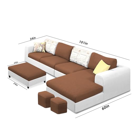 Image of Koza RHS 8 Seater L Shape Sofa Set with Center Table for Living Room (Brown Grey Fabric) Premium Fabric Sofa