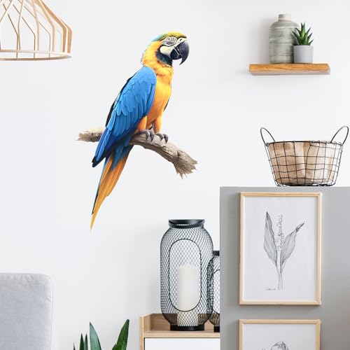 Vinilo decorativo de loro guacamayo azul y amarillo miniatura 2