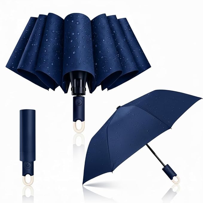 Image of UV Reversible Umbrella with Novelty Carabiner Handle, Travel-Friendly Umbrellas for Sun & Rain Protection, Windproof Compact, Automatic Open /Close, 8 Dual Ribs, Portable Umbrella for Men and Women